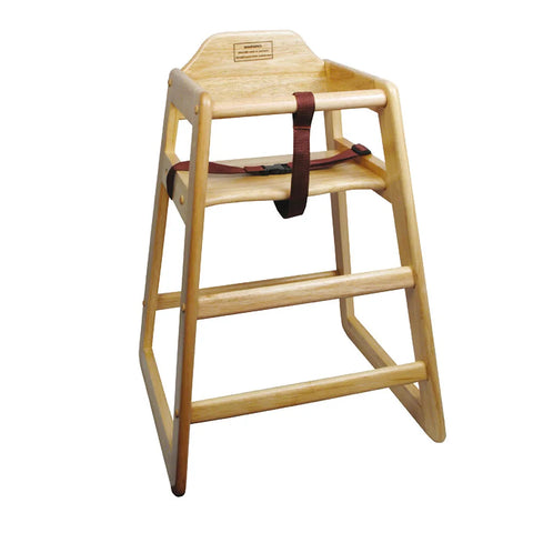 Winco CHH-101 29 3/4" Stackable Wood High Chair w/ Waist Strap, Natural - CHH-101
