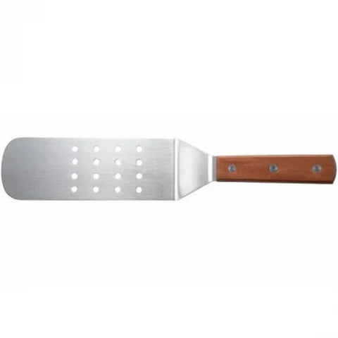 Winco TN409 8" x 2" Blade Perforated Flexible Turner with Wood Handle - TN409