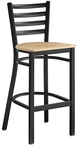 Omcan Canada 47592+69745 - (47592+69745) Bar Height Metal Ladder Back Chair with Natural Wood Seat