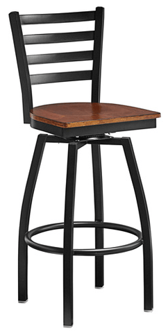 Omcan Canada 47593+69742 - (47593+69742) Bar Height Metal Ladder Swivel Chair with Walnut Wood Seat