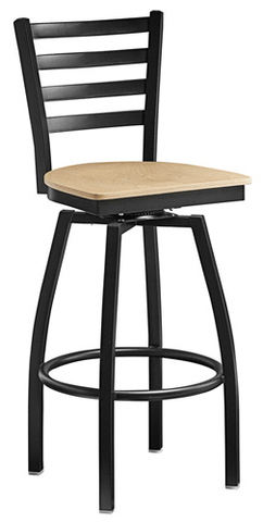 Omcan Canada 47593+69745 - (47593+69745) Bar Height Metal Ladder Swivel Chair with Natural Wood Seat