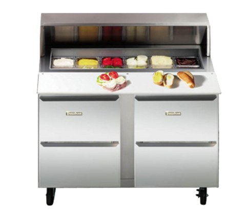 Traulsen Canada UPT6024-DD - Dealer's Choice UPT Series Compact Prep Table Refrigerator with roll-top lid which serves as an overshelf