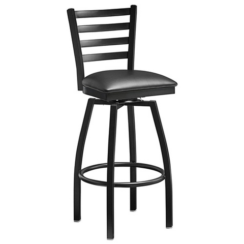 Omcan Canada 47593+76554 - (47593+76554) Bar Height Metal Ladder Swivel Chair with Black Color Vinyl Seat