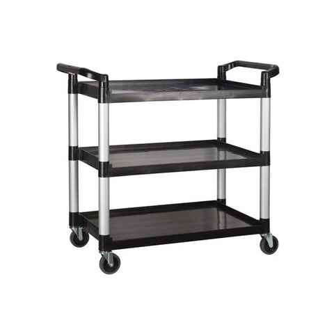 Winco 40.75" x 19.5" x 37.4" Black 3-Tier Utility Cart - UC-3019K - UC-3019K